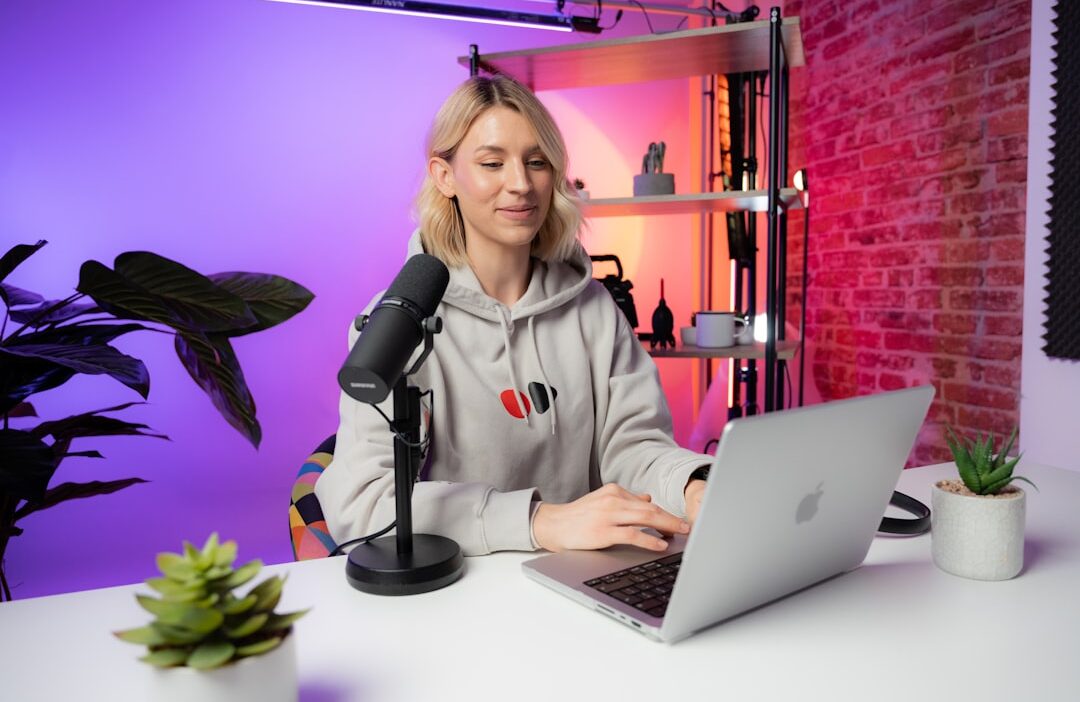 Photo session from the videodeck studio. We create video content for software companies and help them grow on YouTube. This photo is with one of our hosts, Heleana.