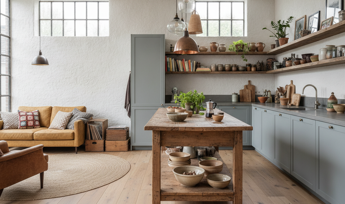 Open keuken inrichten met geleefde persoonlijke uitstraling