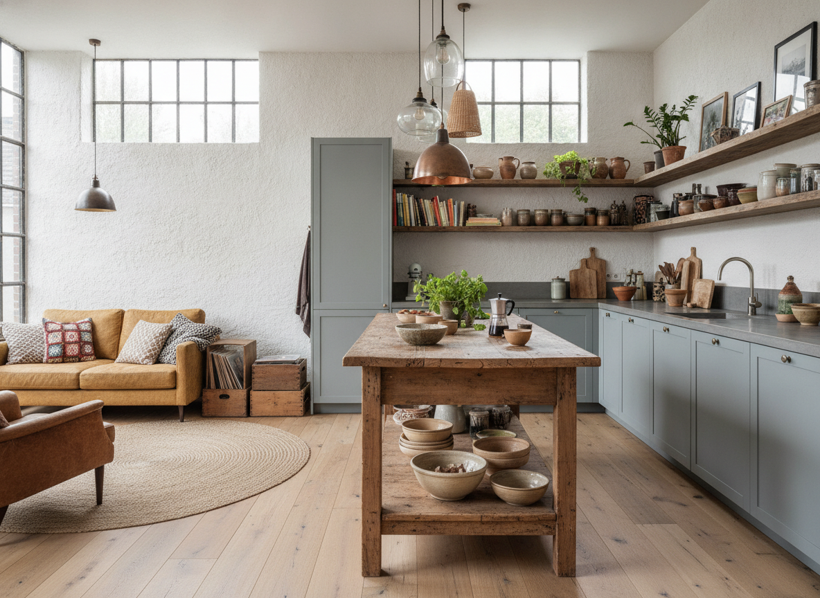 Open keuken inrichten met geleefde persoonlijke uitstraling